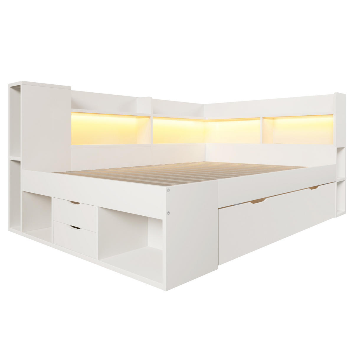 POLSTERBETT 140x200 cm in Weiß mit LED-Beleuchtung & USB-C - Weiß, Holzwerkstoff (140/200cm) - Modfu