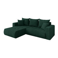 ROHOVÁ SEDAČKA s funkcí spaní, otoman vlevo MILA-L 277x194x86 zelená velur - černá/zelená barva, kompozitní dřevo/textil (277/194cm) - ALTDECOR
