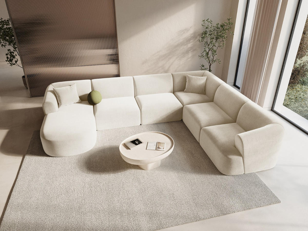 MODULARES-PANORAMASOFA rechts Campi aus Samt leichtes beige 7 Sitzplätze - Creme, Textil (255/70/330cm) - Cosmopolitan Design