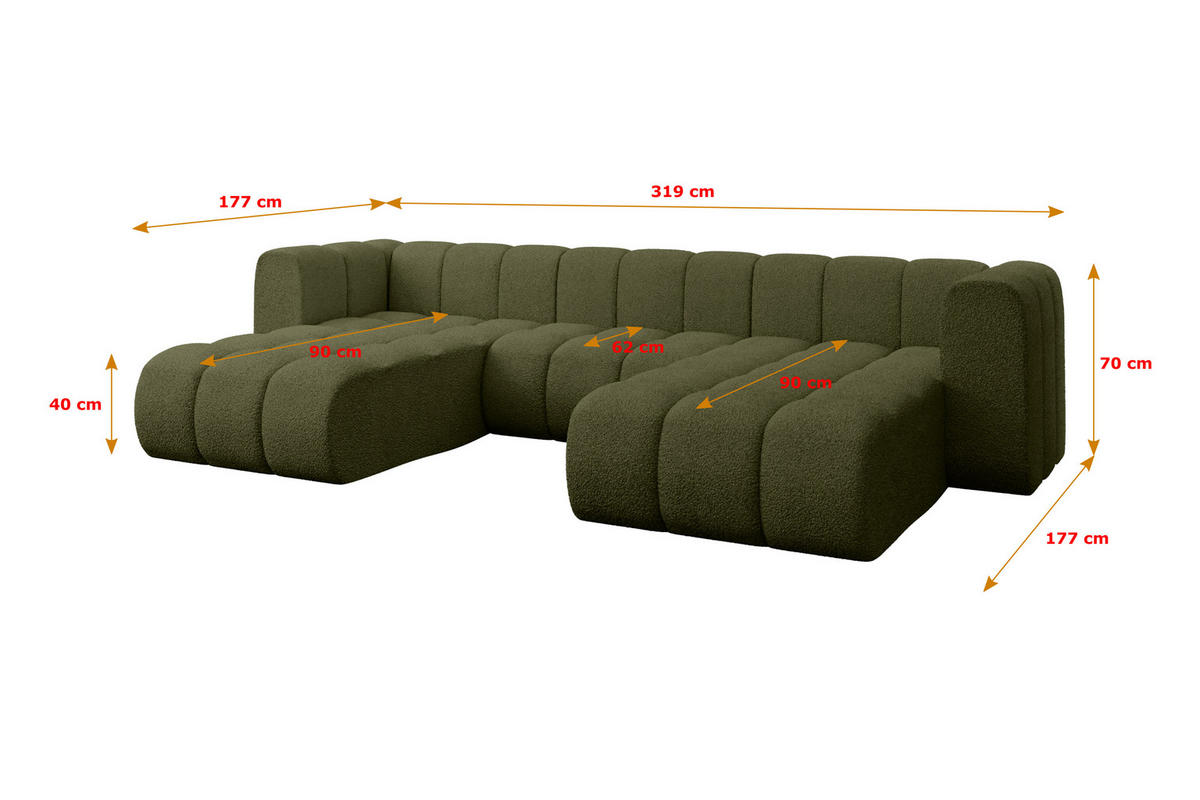 WOHNLANDSCHAFT modulares Sofa Joren-U1 - 319x177x70 cm Grün - Grün, Holzwerkstoff/Textil (319/70/177cm) - ALTDECOR