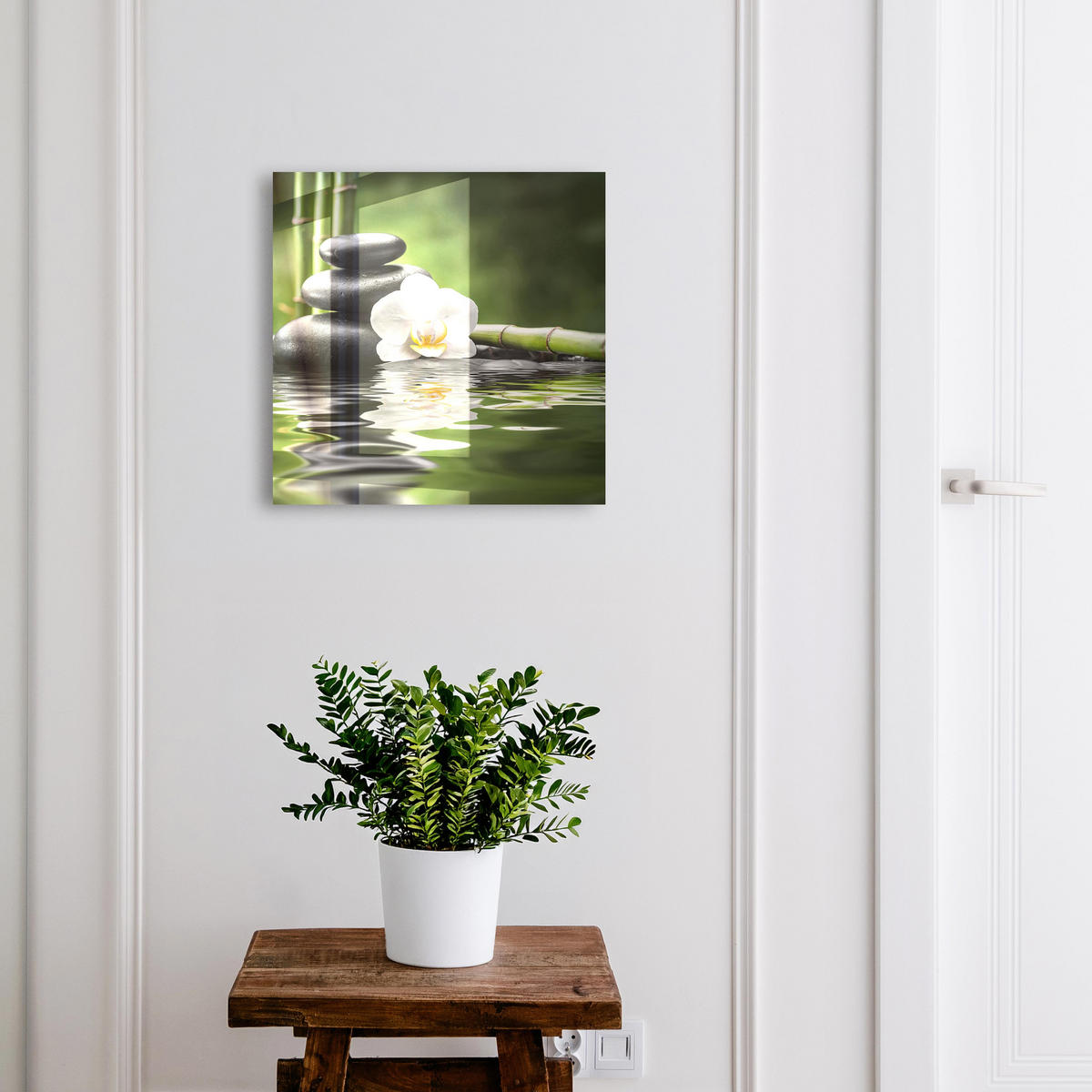 SCHLÜSSELBOX Schwarz 30x30 cm- Türöffnung nach rechts - Zen-Orchidee - Grün, Metall (30/30/5cm) - TULUP