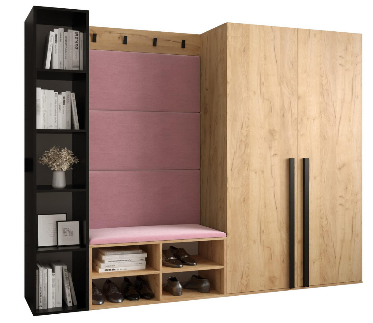 GARDEROBEN-SET 214/184/42 - Pink/Eichefarben, Holz/Kunststoff (214/184/42cm) - MÖBEL KRYSPOL