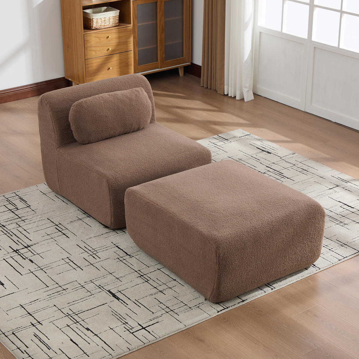 SESSEL DE-35154 mit Hocker Camel - Sandfarben, Textil (177/71/79cm) - ComfortXL