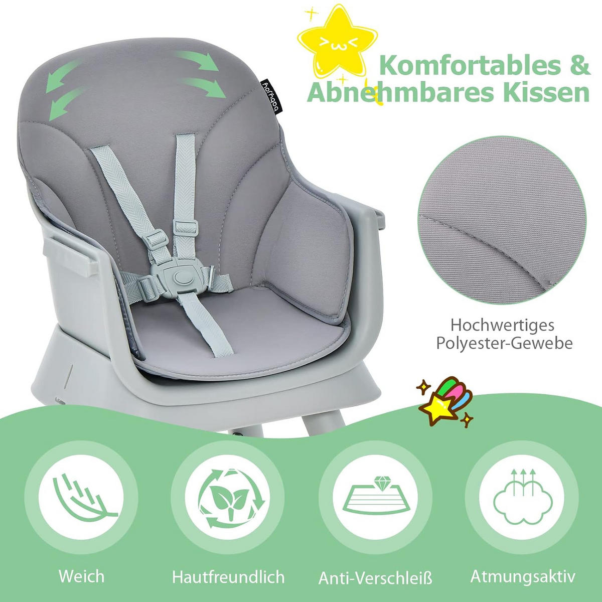BABYHOCHSTUHL Grau - Grau, Kunststoff (58/98/58cm) - COSTWAY