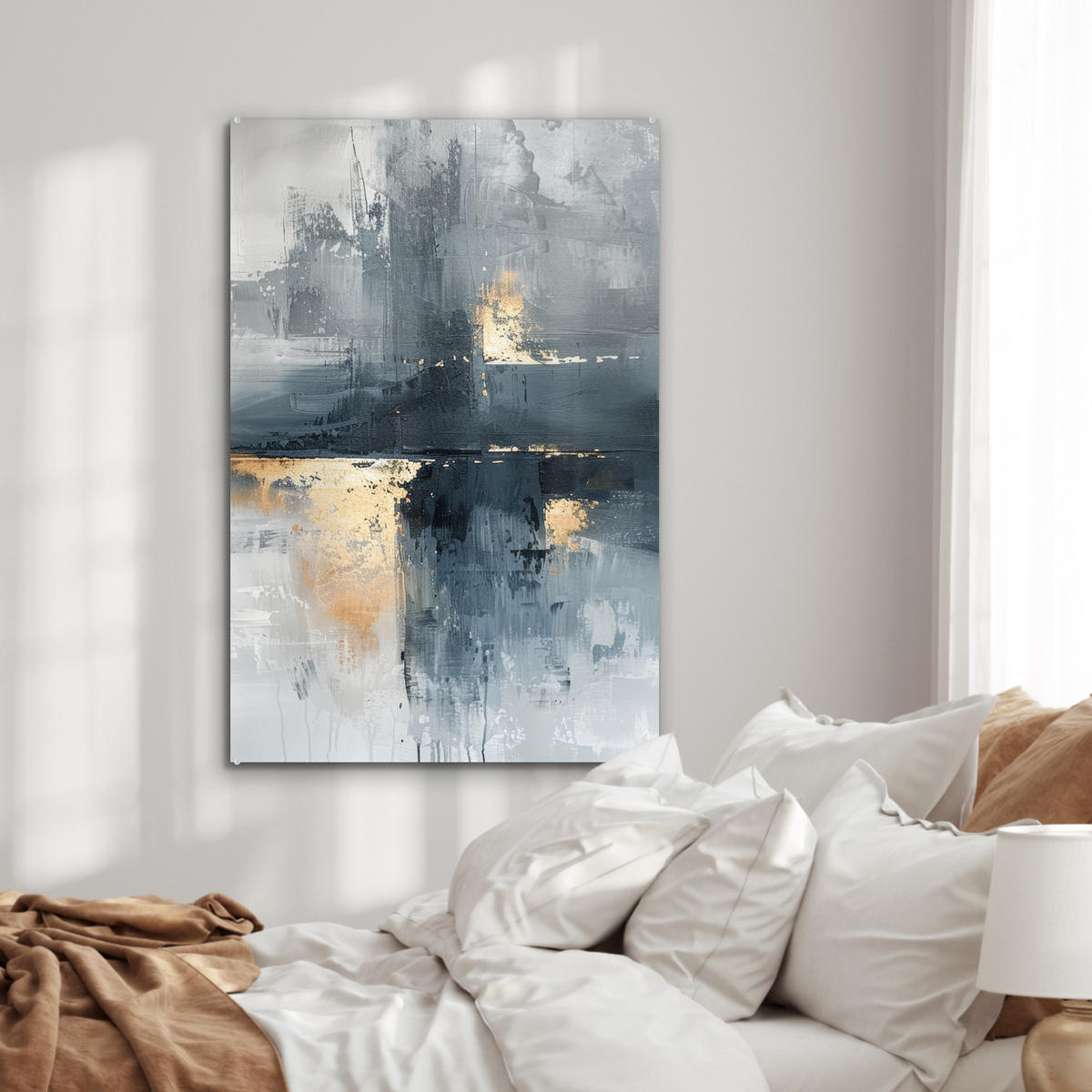 ACRYLGLASBILD Kunst - Grau - Gold - Abstrakt 60x90 cm - Dunkelgrau, Glas (60/90cm) - MuchoWow
