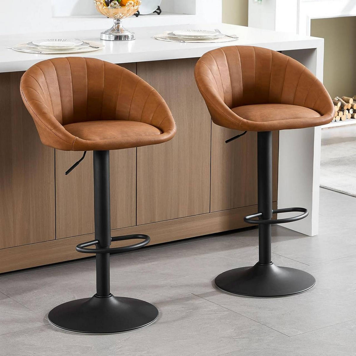 BARHOCKER Kunstleder, Metall, Braun - Schwarz/Braun, Kunststoff/Metall (53/83/45cm) - Woltu