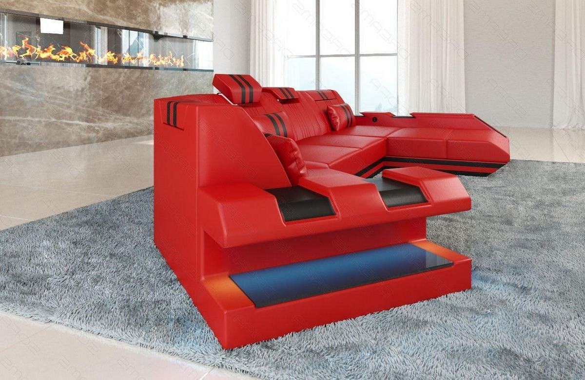 WOHNLANDSCHAFT Apollonia C - Rot, Leder (420/78/190cm) - Sofa Dreams