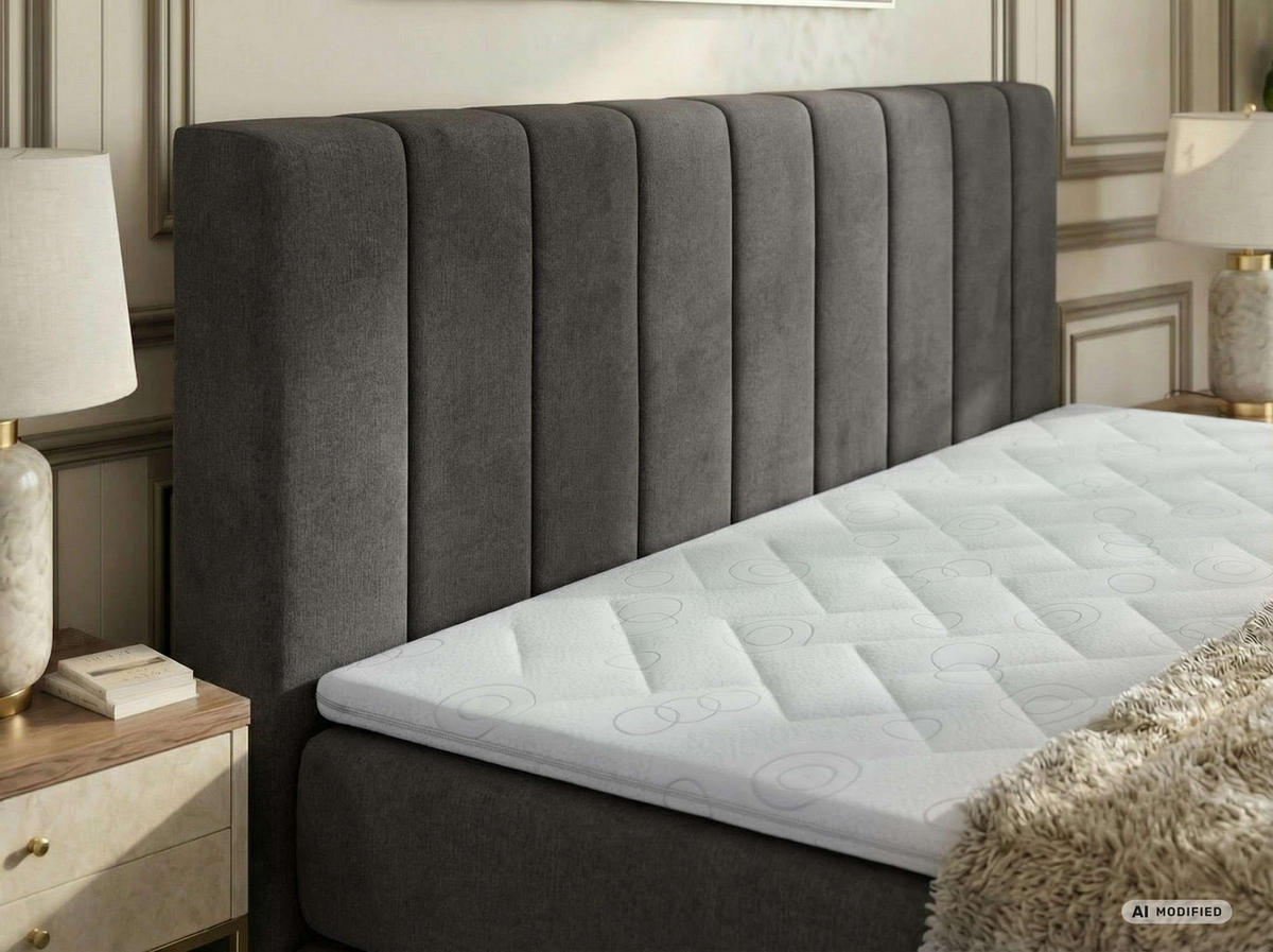 BOXSPRINGBETT ALVER KING 200/200 - Dunkelgrau Velvet - Topper T25 - H3 - Dunkelgrau/Schwarz, Kunststoff/Textil (200/200cm) - MKS