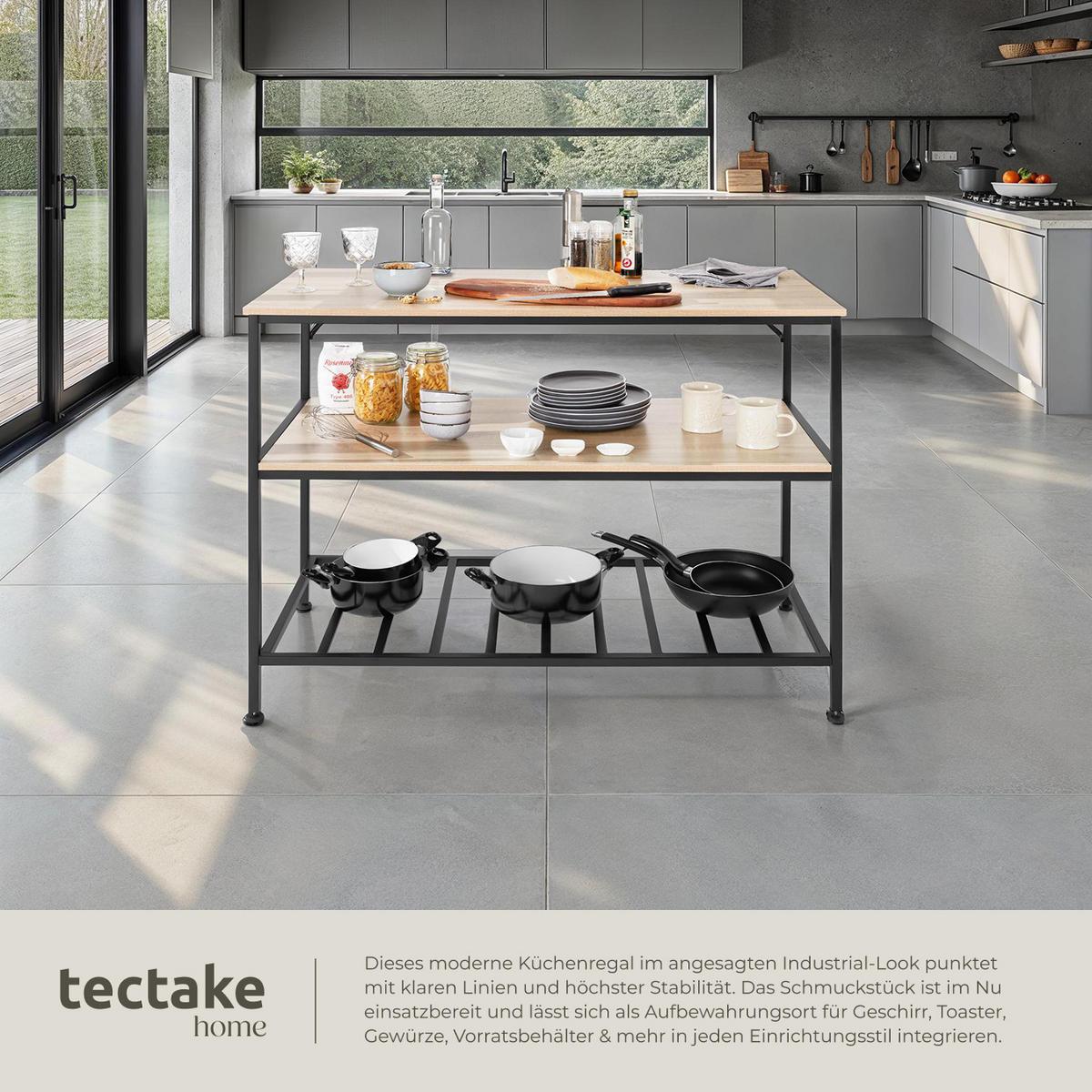 KÜCHENREGAL Akeley, 120 x 60 x 90, 5 cm, Industrial Holz hell, Eiche Sonoma - Naturfarben, Holzwerkstoff (60/90.5/120cm) - tectake