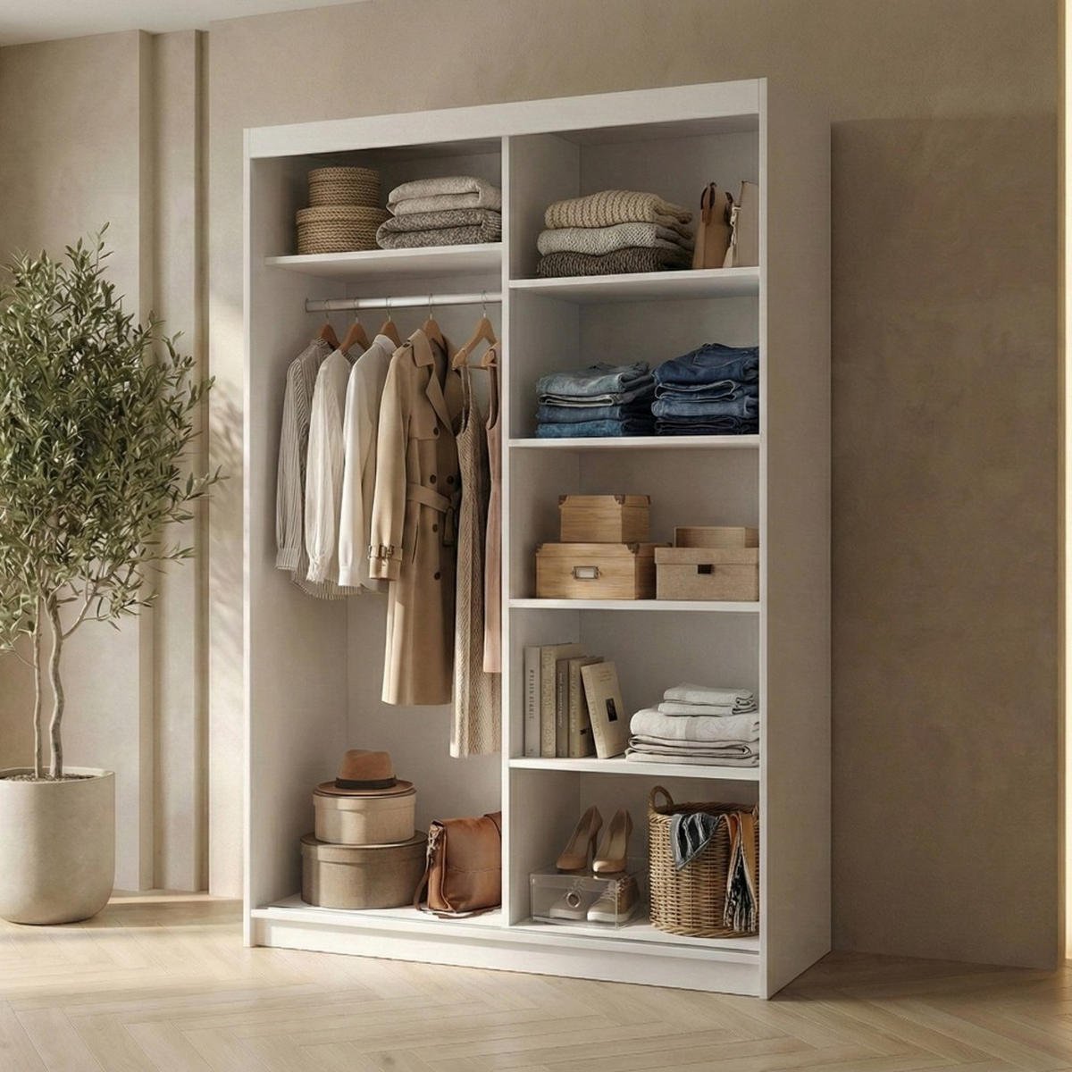 SCHWEBETÜRENSCHRANK Hela 100/205/60 2-türig weiß mit Spiegel - Weiß, Holzwerkstoff (100/205/60cm) - Beautysofa