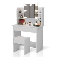SCHMINKTISCH Zoey LED-Beleuchtung & Hocker Melly - Weiß, Holz (40/140/90cm) - Juskys