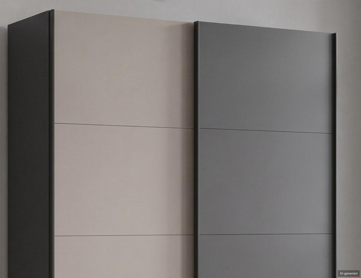 SCHWEBETÜRENSCHRANK 2-türig B135/H198/T65 cm, Kleiderschrank mit sichtbaren Schubkästen in Grafit, 1x Tür in Sandgrau / 22666 - Sandfarben/Schwarz, Holz/Holzwerkstoff (135/198/65cm) - luma-home