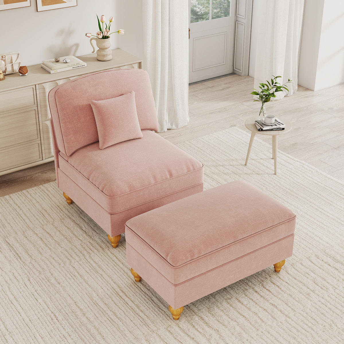 SESSEL DE-34420 mit Hocker Rosa - Pink, Holzwerkstoff (83.5/93/78cm) - ComfortXL