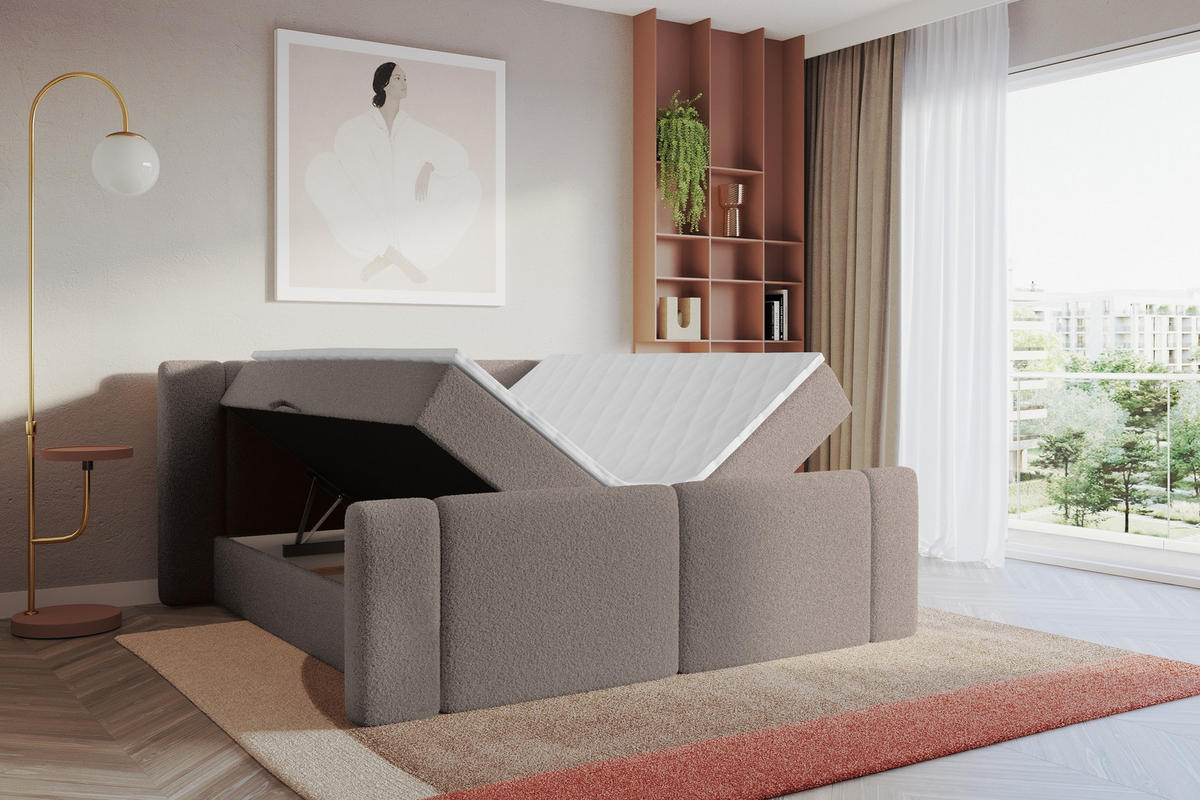 BOXBETT mit Matratze H4 - EVON Zanozek - 140x200 cm Braun - Braun, Holzwerkstoff (140/200cm) - ALTDECOR
