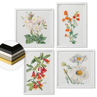 WANDBILDER 4er-Set - 50x50 cm & 40x60 cm Weißer Rahmen - Retro-Blumenmalerei - Weiß, Kunststoff (50/50cm) - ArtPrintCave