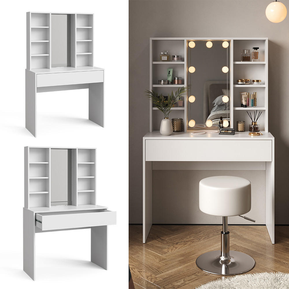 SCHMINKTISCH Alexa Weiß 93 cm mit Spiegel - Weiß, Holzwerkstoff (93/147/40cm) - Vicco
