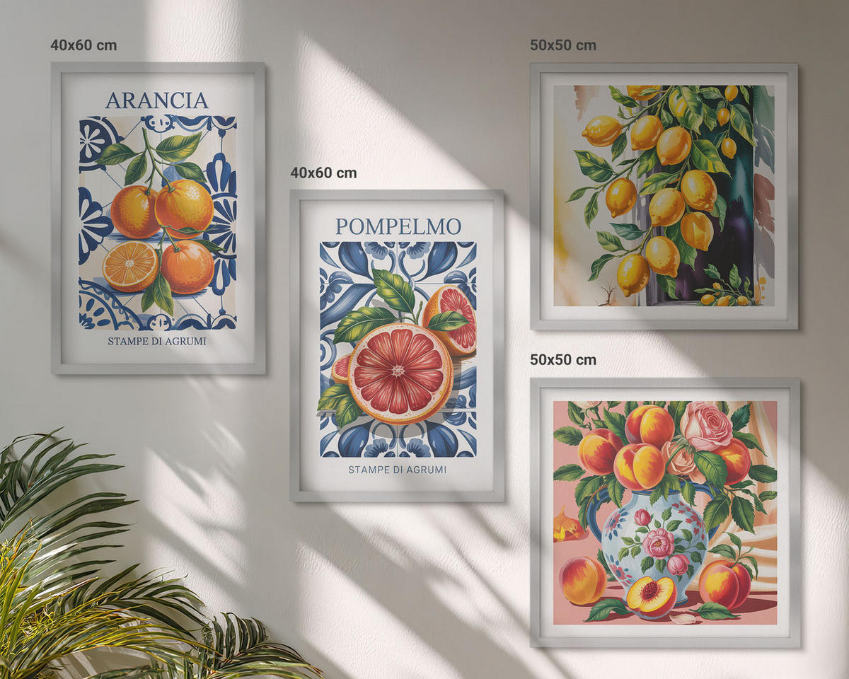 BILDER SET 4er Set - 50x50 cm & 40x60 cm Silberner Rahmen - Italienische Zitrus-Modeplakate - Silberfarben, Kunststoff (50/50cm) - TULUP