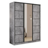 SCHWEBETÜRENSCHRANK PINA 160/205/58 cm 3-türig mit Spiegel und 4 Schubladen Titanfarben - Titanfarben, Holzwerkstoff (160/205/58cm) - MASSENO