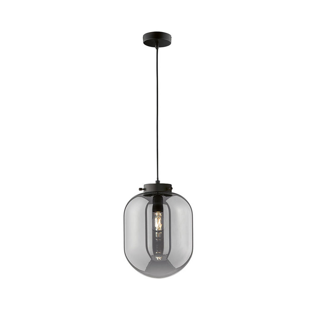 PENDELLEUCHTE Regi Metall Schwarz Rauch - Grau, Glas (18/18/18cm)