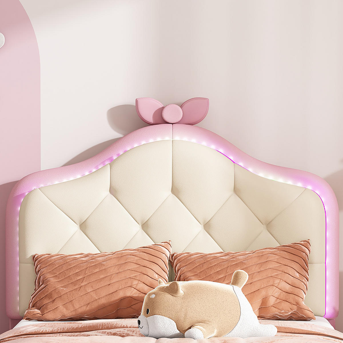 POLSTERBETT 90/200 cm Rosa mit LED-Beleuchtung und wolkenförmigem Kopfteil aus PU - Weiß, Kunststoff (90/200cm) - OKWISH