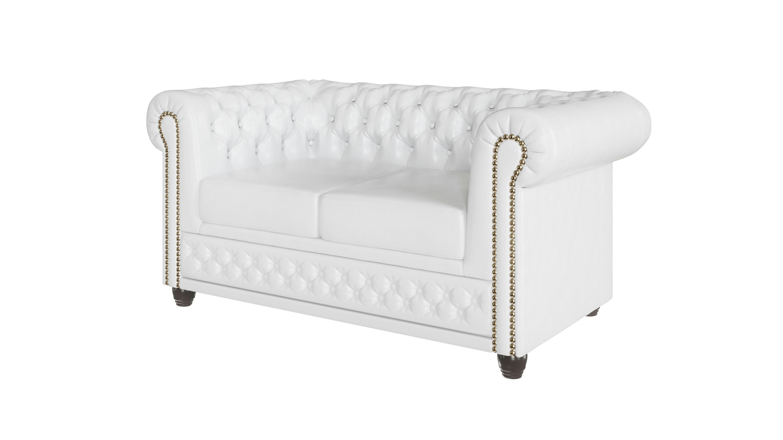 CHESTERFIELD-SOFA 2-sitzer mit Schlaffunktion Morin Weiß vegan Leder - Braun/Weiß, Holz/Textil (148/72/86cm) - S-Style Möbel