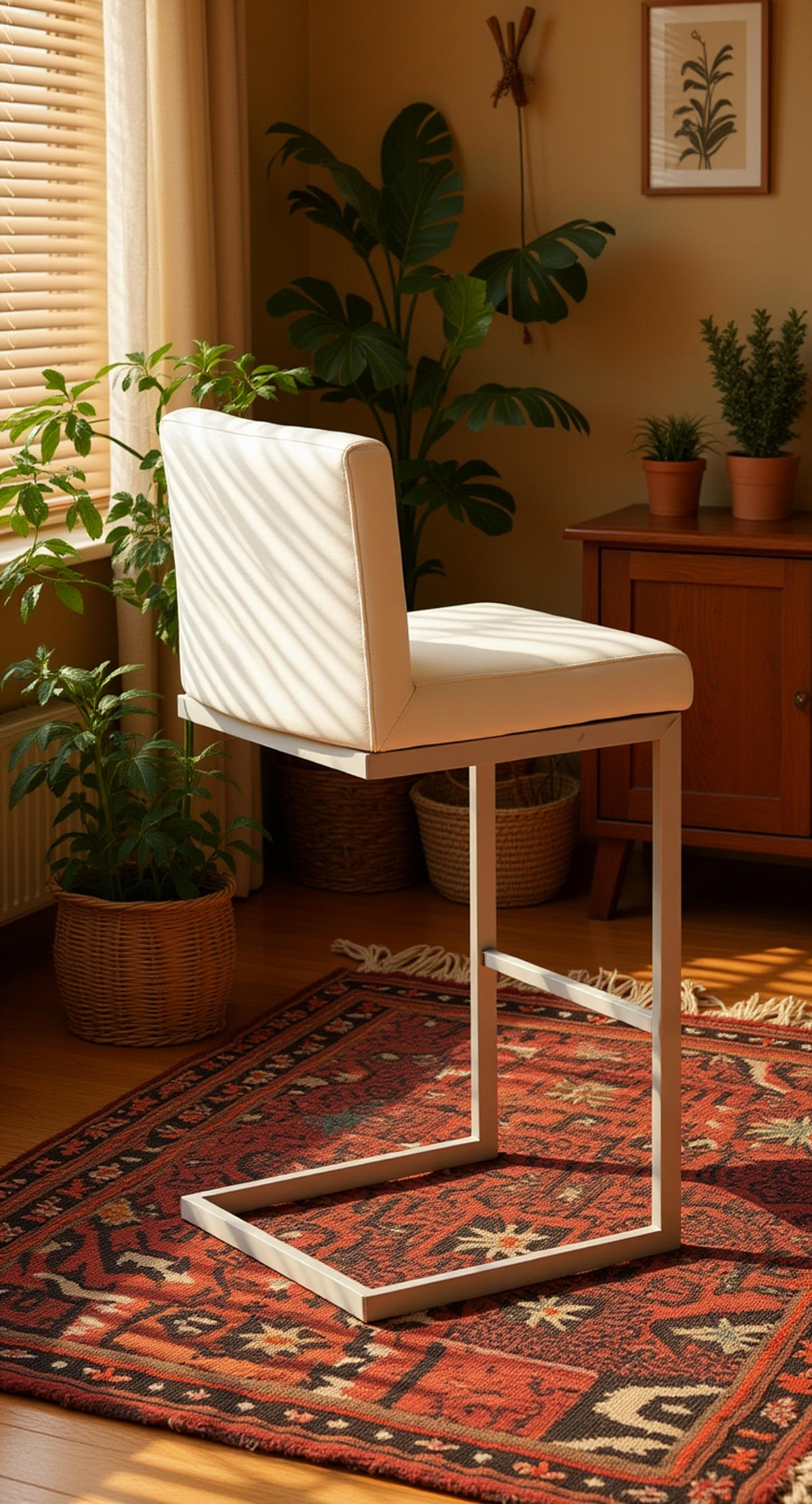BARHOCKER 2er Set Paragon Kunstleder weiß - Edelstahlfarben/Weiß, Kunststoff/Metall (42/104/48cm) - TPFLiving