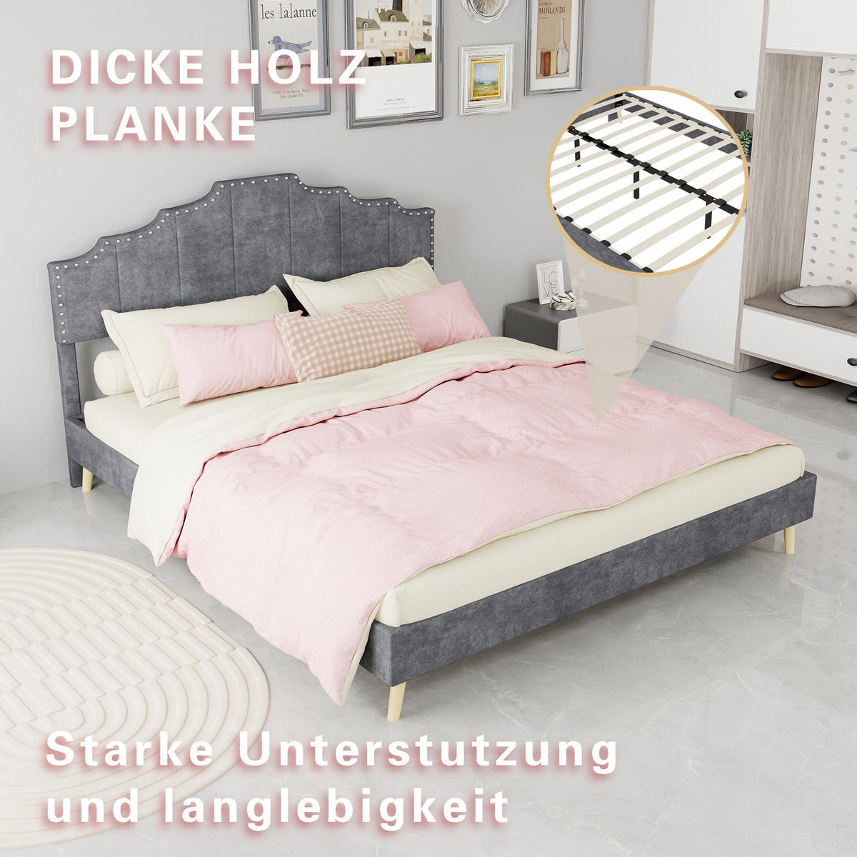 POLSTERBETT aus Stoff 160x200 cm Grau inkl. Matratze - Grau, Textil (160/200cm) - IVMEU