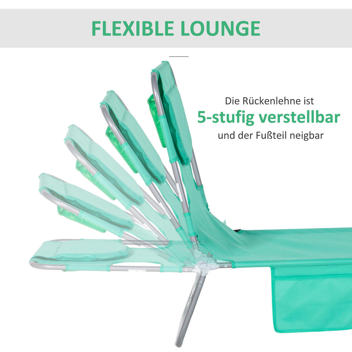SONNENLIEGE klappbar, Seitentasche, Grün - Grün, Kunststoff (55/29/185cm) - Outsunny