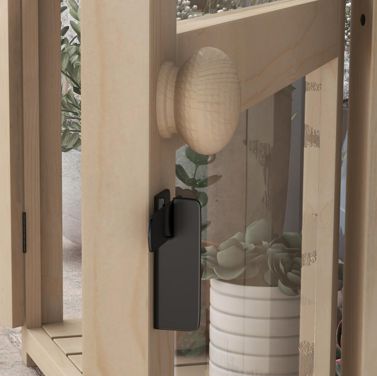 GEWÄCHSHAUS 103/61/95-103 cm aus Holz mit Dachfenster und Doppeltüren - Naturfarben, Holz (61/103/103cm) - Flora Grace