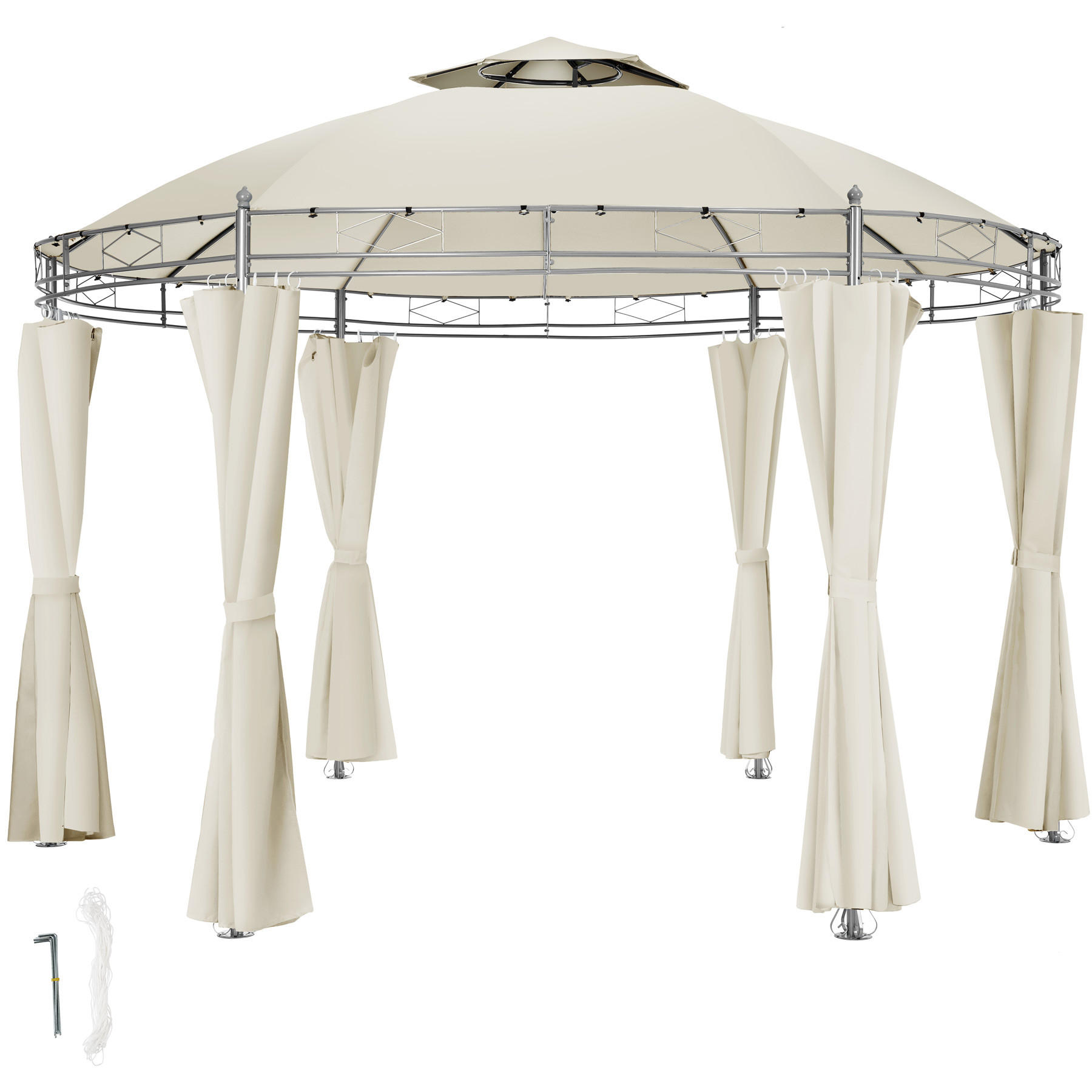 GARTENPAVILLON Siana,inklusive Spannseilen und Heringen,creme - Creme, Kunststoff (350/280/350cm) - tectake