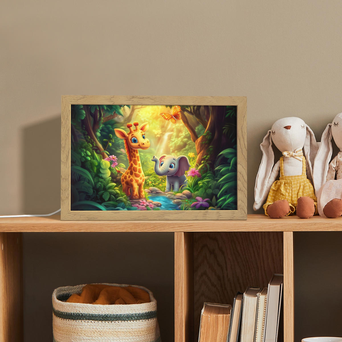 NACHTTISCHLAMPE Giraffe - Elefant - Blumen - Dschungel 30x20 cm - Grün, Holzwerkstoff (8/30/20cm)