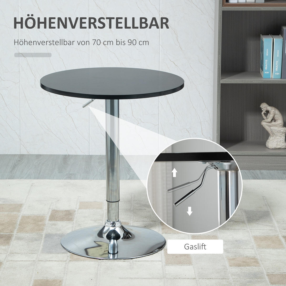 BARTISCH, MDF, Steel, Schwarz - Schwarz, Kunststoff (61/70/61cm) - HOMCOM