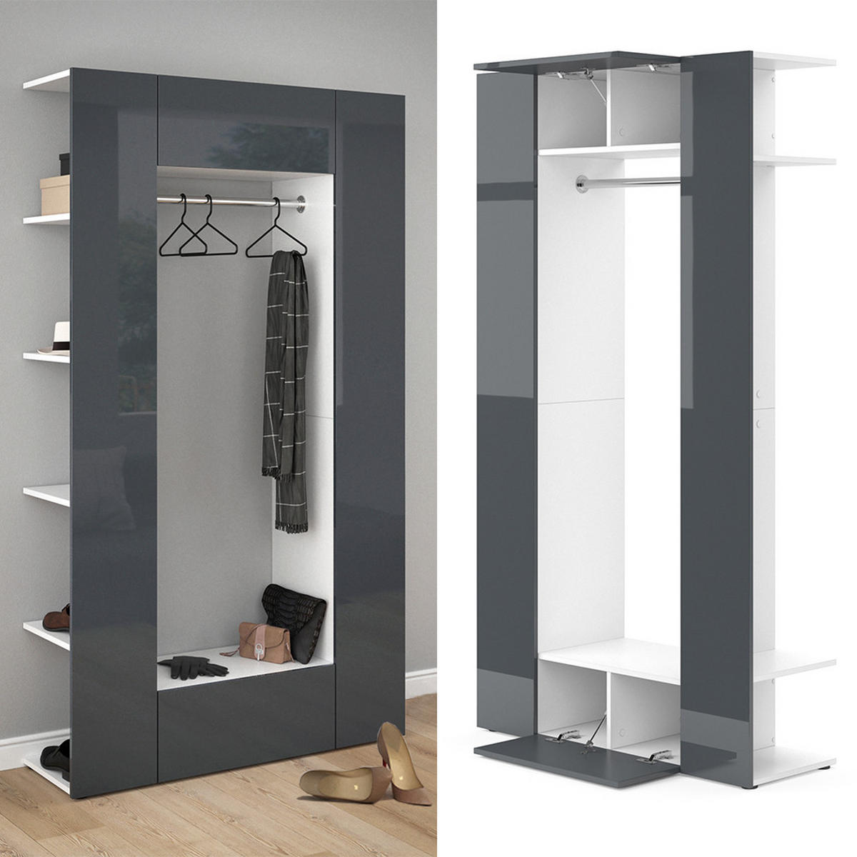 GARDEROBE Mats Anthrazit 36.6 x 191 cm - Anthrazit, Holzwerkstoff (36.6/191/106cm) - Vicco