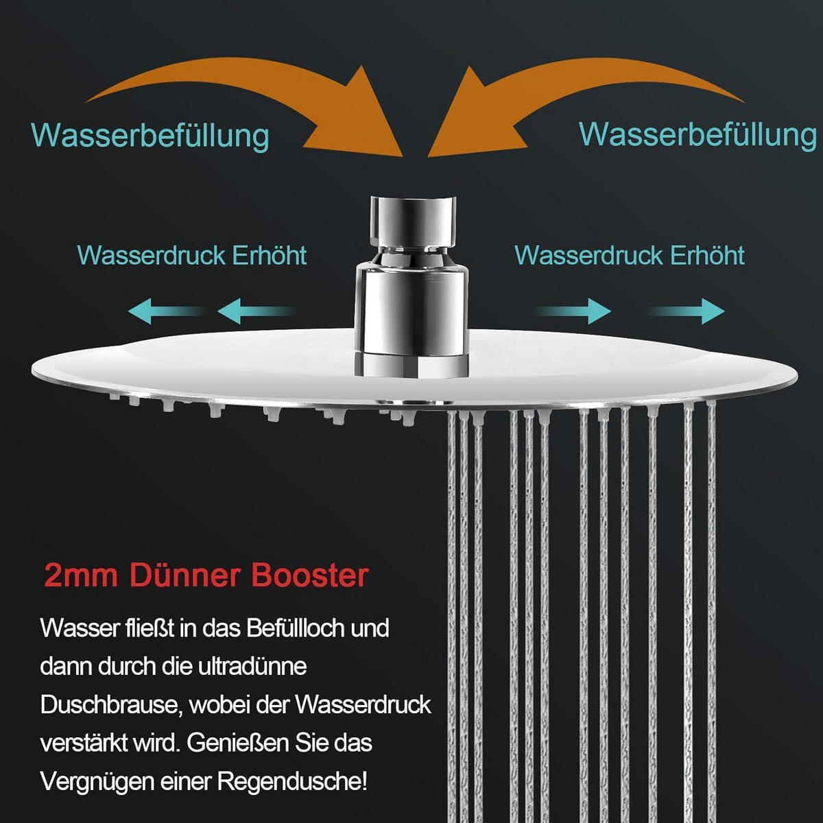 REGENDUSCHE 20 cm Edelstahl Chrom mit Anti-Kalk-Düsen - Silberfarben, Metall (20/12.7/20cm)