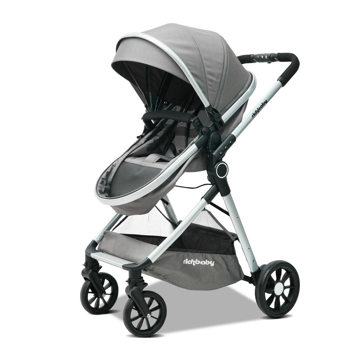 BUGGYS Kombikinderwagen 2 in 1-0 bis 36 Monate-Kompakt faltbar mit Sonnenverdeck - Grau, Metall (80/62/103cm) - Raelunyi