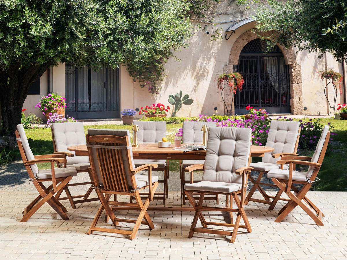 SITZAUFLAGEN 8er-Set Taupe 42/95 cm Maui Premium - Taupe, Textil (95/5/42cm) - Beliani