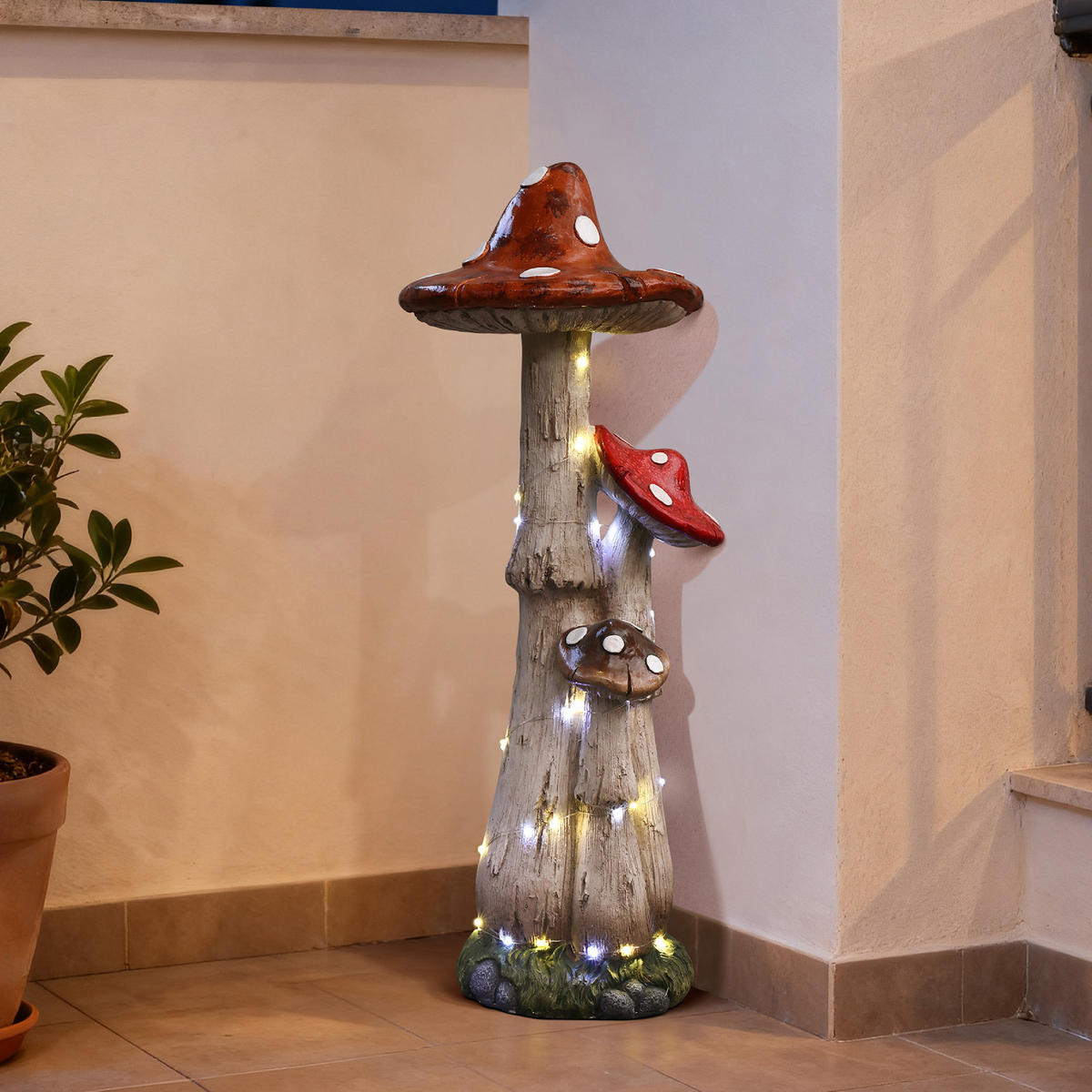 80 cm MGO Solarenergie Gartenskulptur Pilz, mit LED-Beleuchtung Geschenkidee für Mama - Multicolor, Naturmaterialien (31/80/29cm) - Hometopia