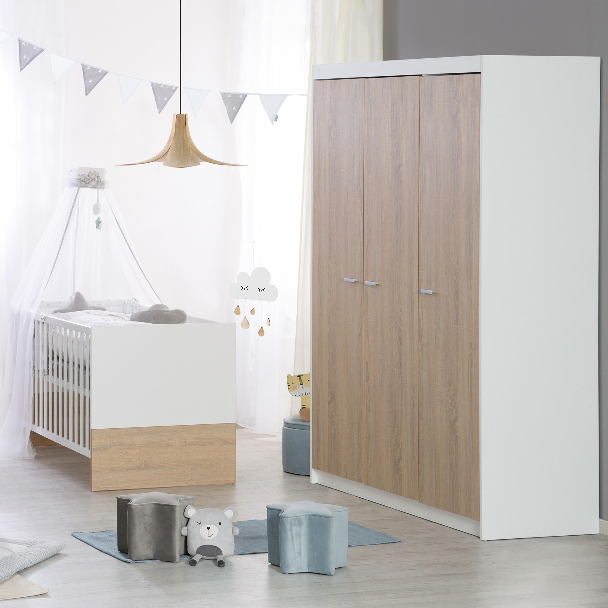 BABYZIMMER-SET Gabriella, mit schmaler Wickelkommode, 3-teilig - Multicolor, Holzwerkstoff (76/80/142cm) - Roba