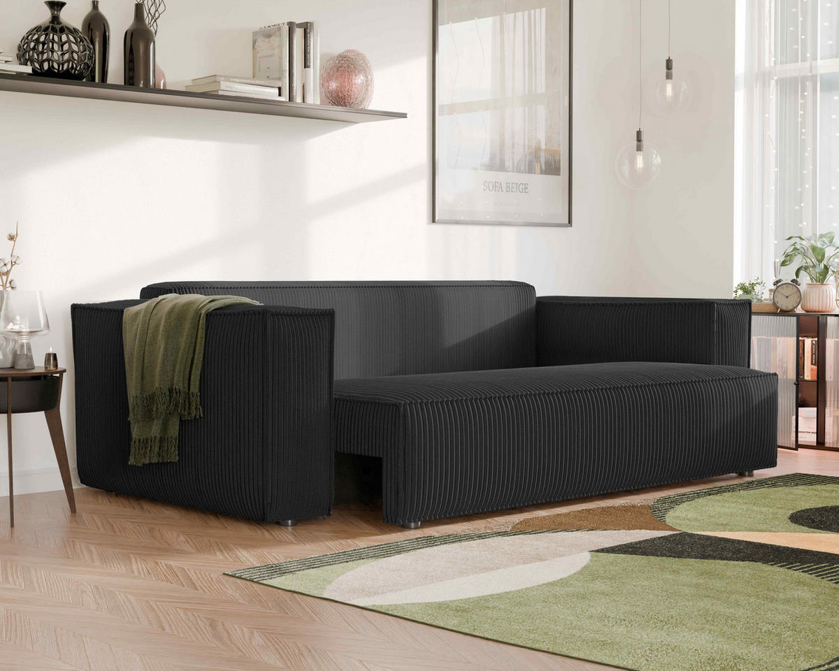 SOFA mit Schlaffunktion und Bettkasten, Schwarz - Schwarz, Holzwerkstoff/Textil (240/84/105cm) - Idohome
