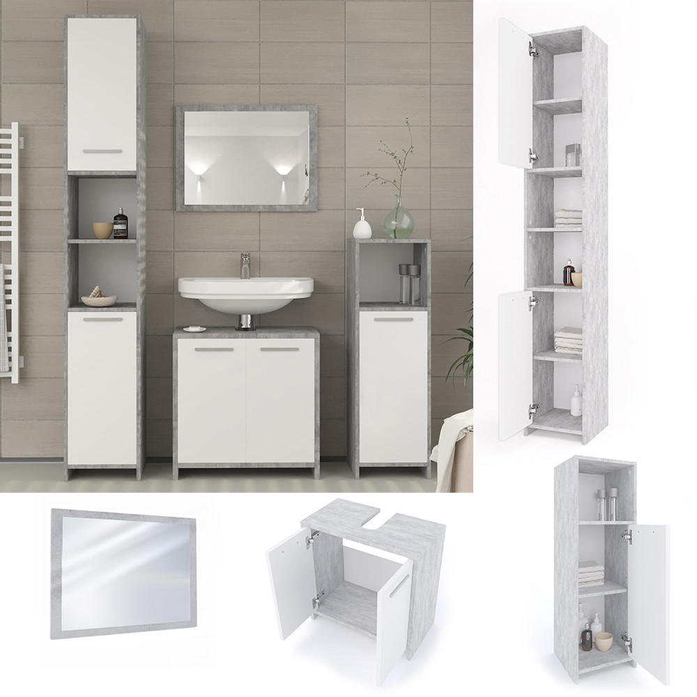 BADMÖBEL-SET Kiko Beton 4 Teile - Schieferfarben/Weiß, Holzwerkstoff (58/60/33cm) - Vicco