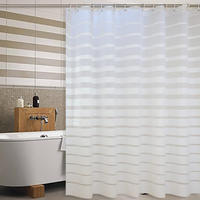 EINLAGE DUSCHVORHANG PEVA gestreift wasserdicht schimmelresistent mit Haken Kunststoff 180 x 180 cm - Weiß, Kunststoff (180/180cm) - MCBOSON