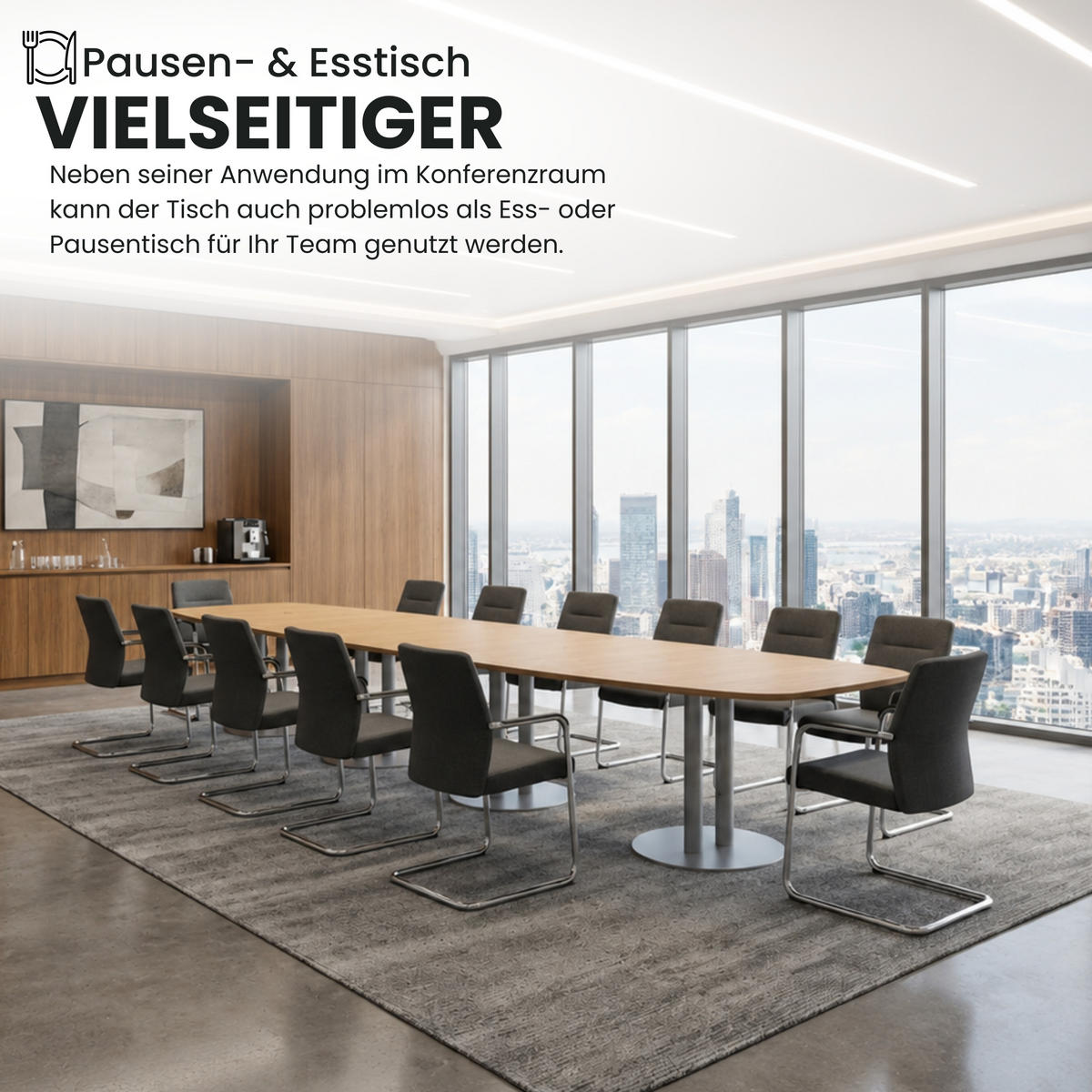KONFERENZTISCH XXL KT52 130/520/74 cm in Eichefarben/Säule in Silberfarben - Eichefarben/Silberfarben, Holzwerkstoff (130/520/74cm) - bümö