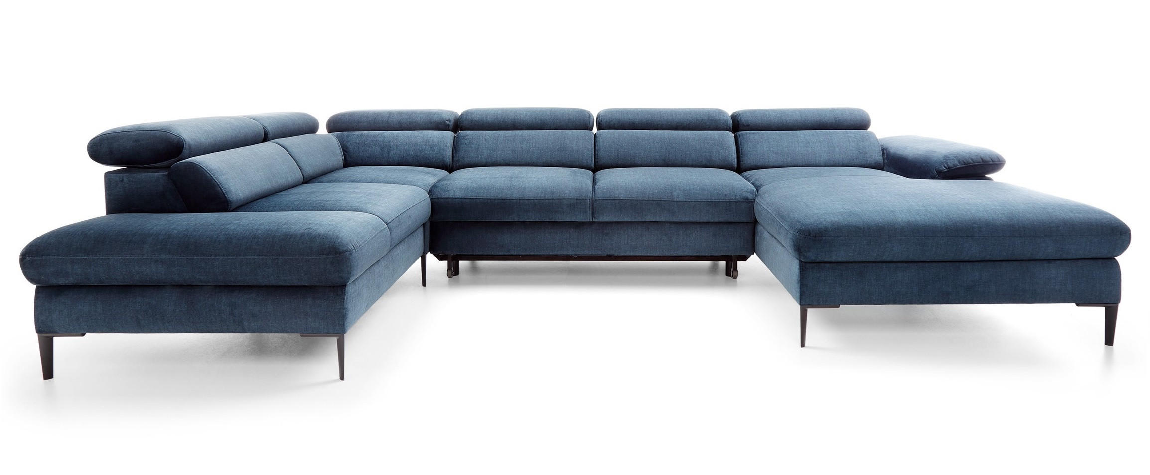 ECKSOFA U-Form 350 cm Amaro M mit Schlaffunktion, Rechts, Dunkelblau - Dunkelblau, Holz (353/214cm) - Emporius