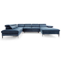 ECKSOFA U-Form 350 cm Amaro M mit Schlaffunktion, Rechts, Dunkelblau - Dunkelblau, Holz (353/214cm) - Emporius