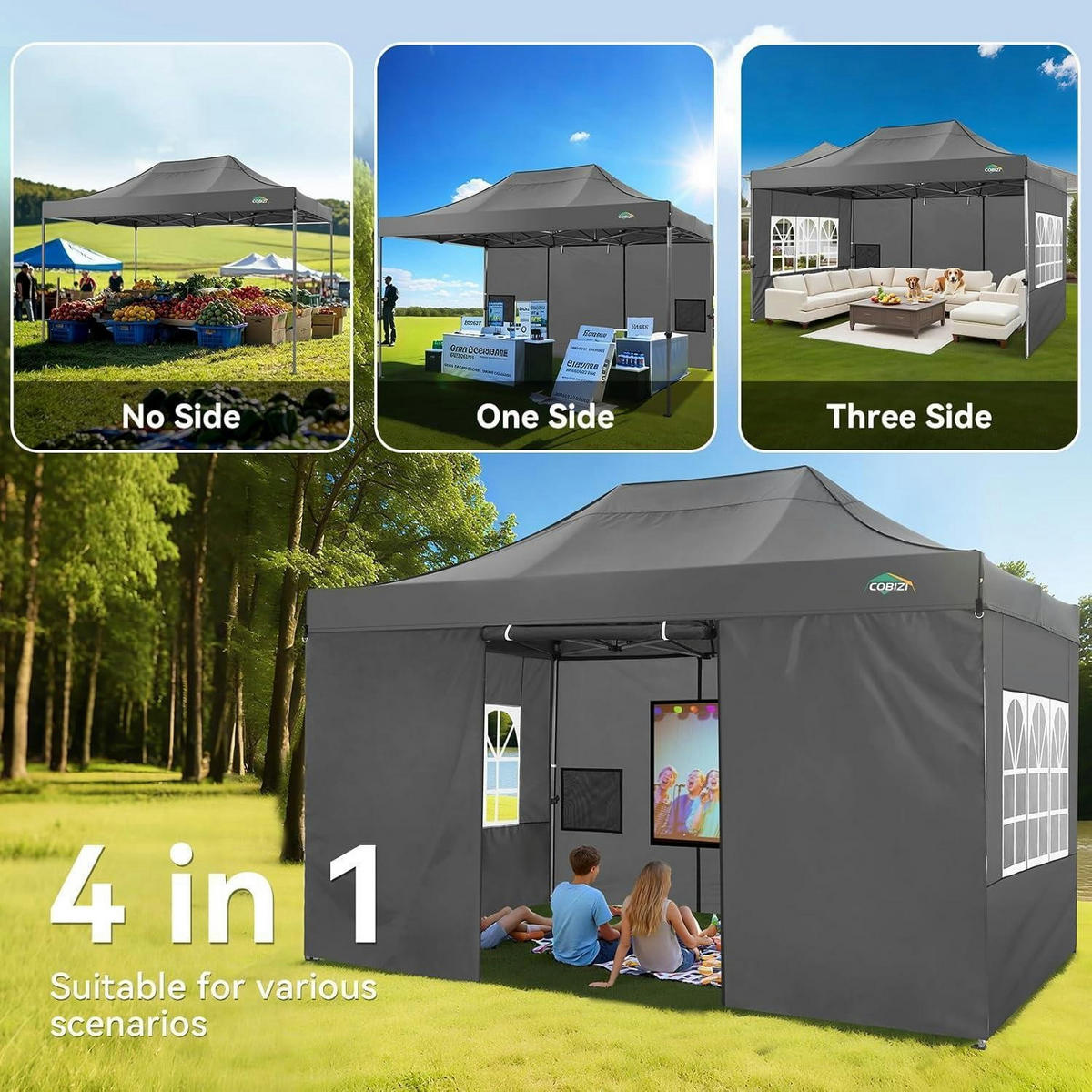 FALTPAVILLON 3x4.5m Grau mit 4 Seitenteilen - Grau, Metall (300/330/450cm)