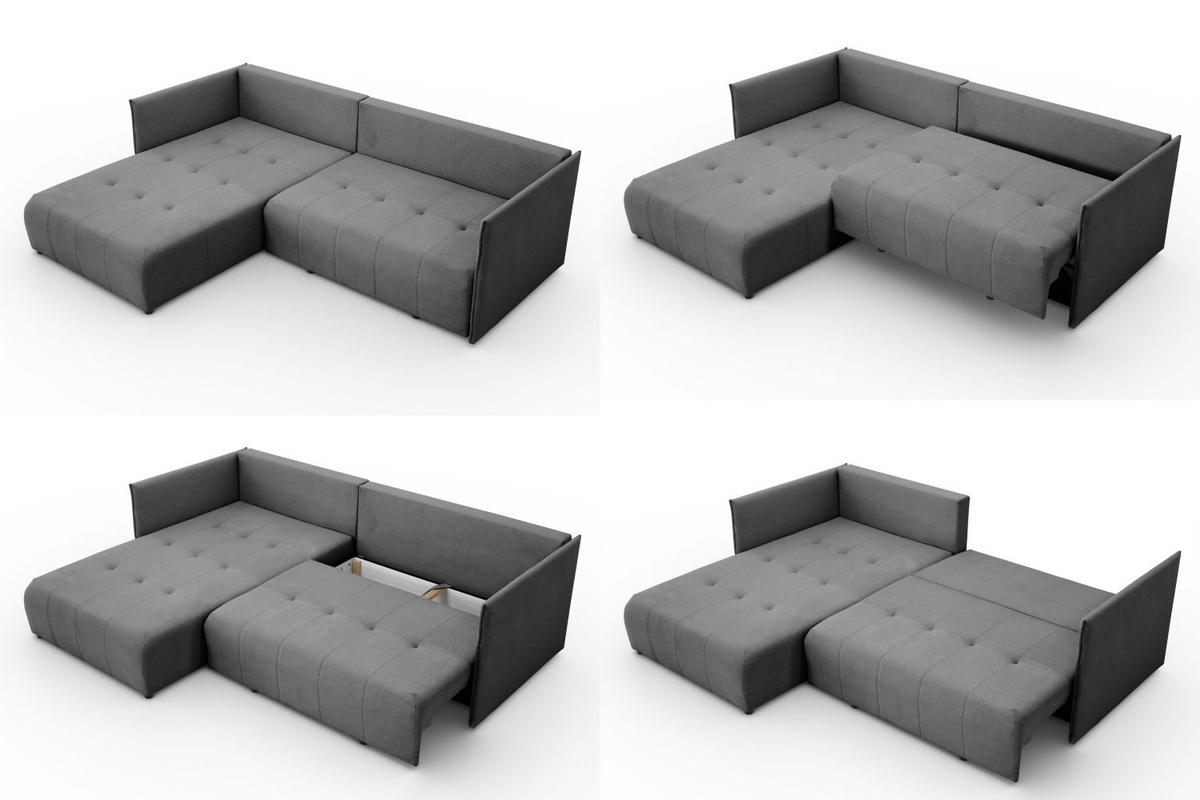 ECKSOFA L Form Hanna 246 x 188 cm mit Schlaffunktion und Bettkasten, 4 Sitzer, Bettzeugablage, Sofa, Eckcouch, dunkelgrau, links - Dunkelgrau, Kunststoff (246/188cm) - Margaret Hadas24