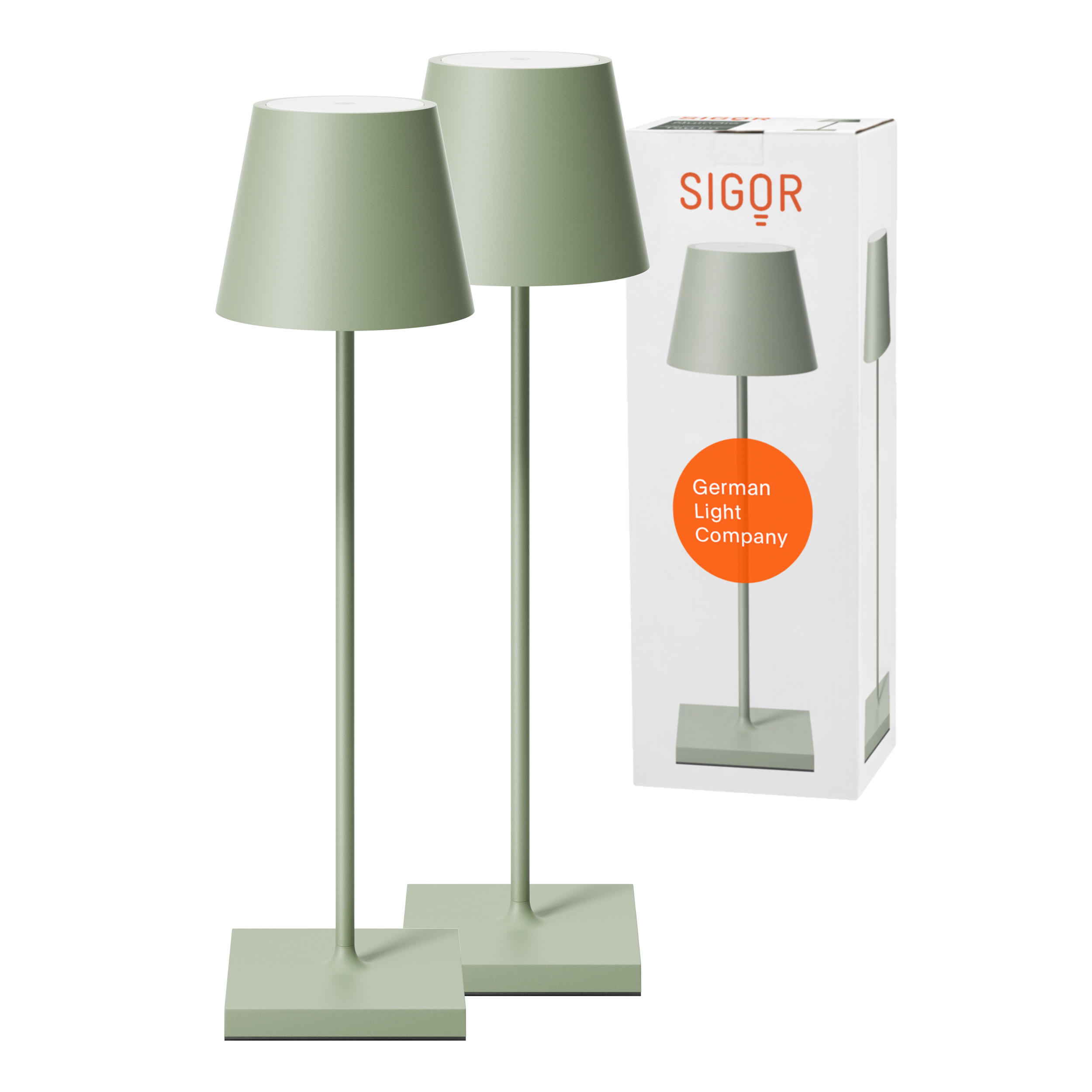 LED Akku-Tischlampe, Nuindie 3.0 2er-Set, salbeigrün - Grün, Metall (38/10/38cm) - Sigor