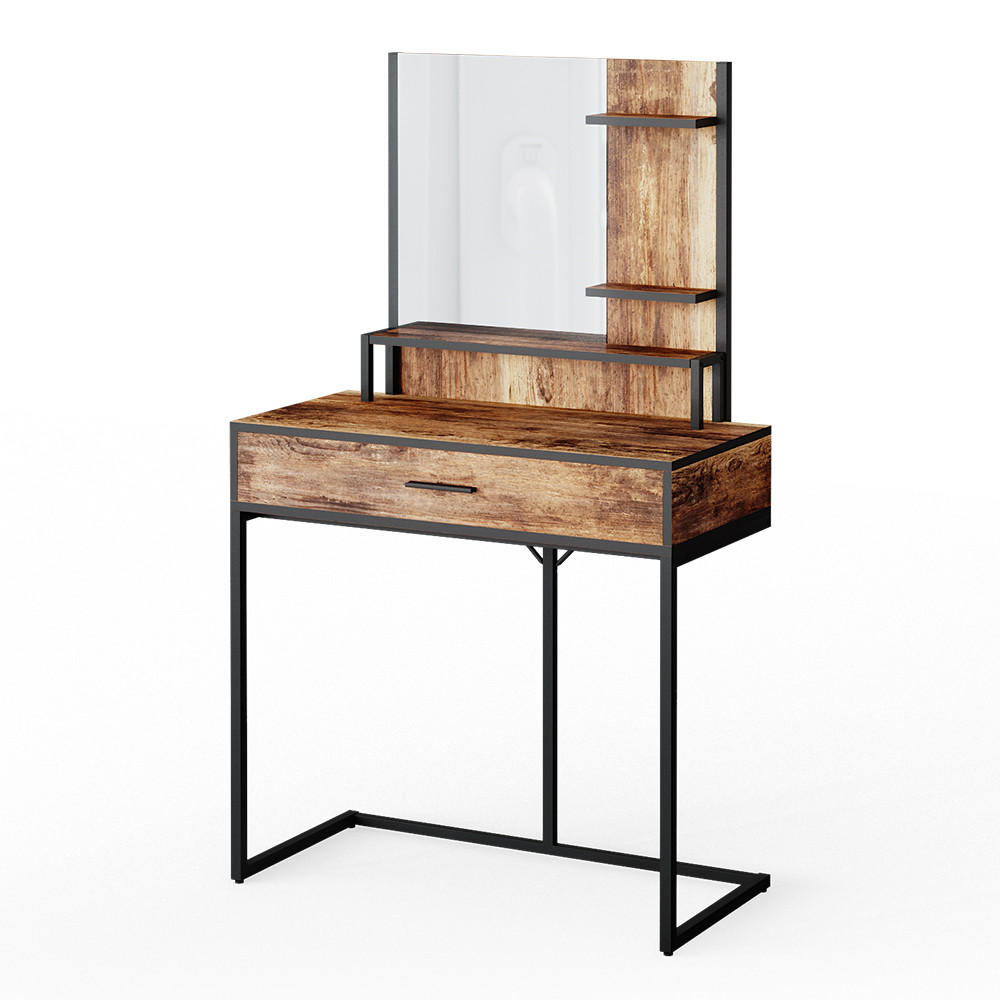 SCHMINKTISCH Fyrk Antikholz 80 cm - Eichefarben/Schwarz, Holzwerkstoff (80/135.5/40cm) - Vicco