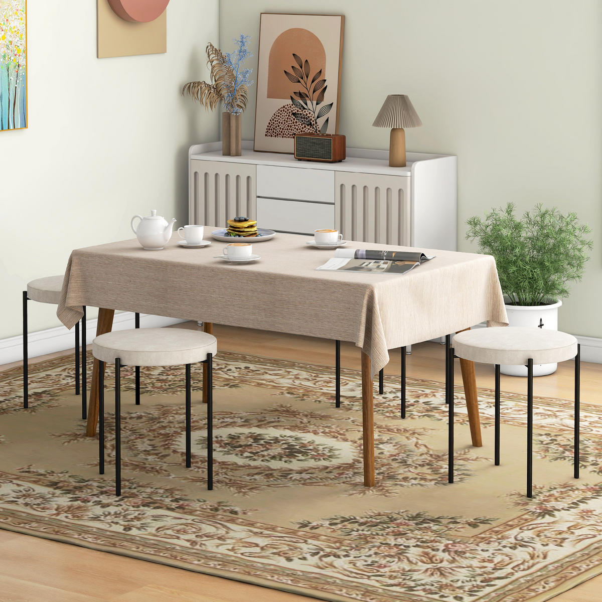 ESSZIMMERHOCKER, Cremeweiß, Polyester, Metall - Weiß, Kunststoff (41.5/46/41.5cm) - HOMCOM
