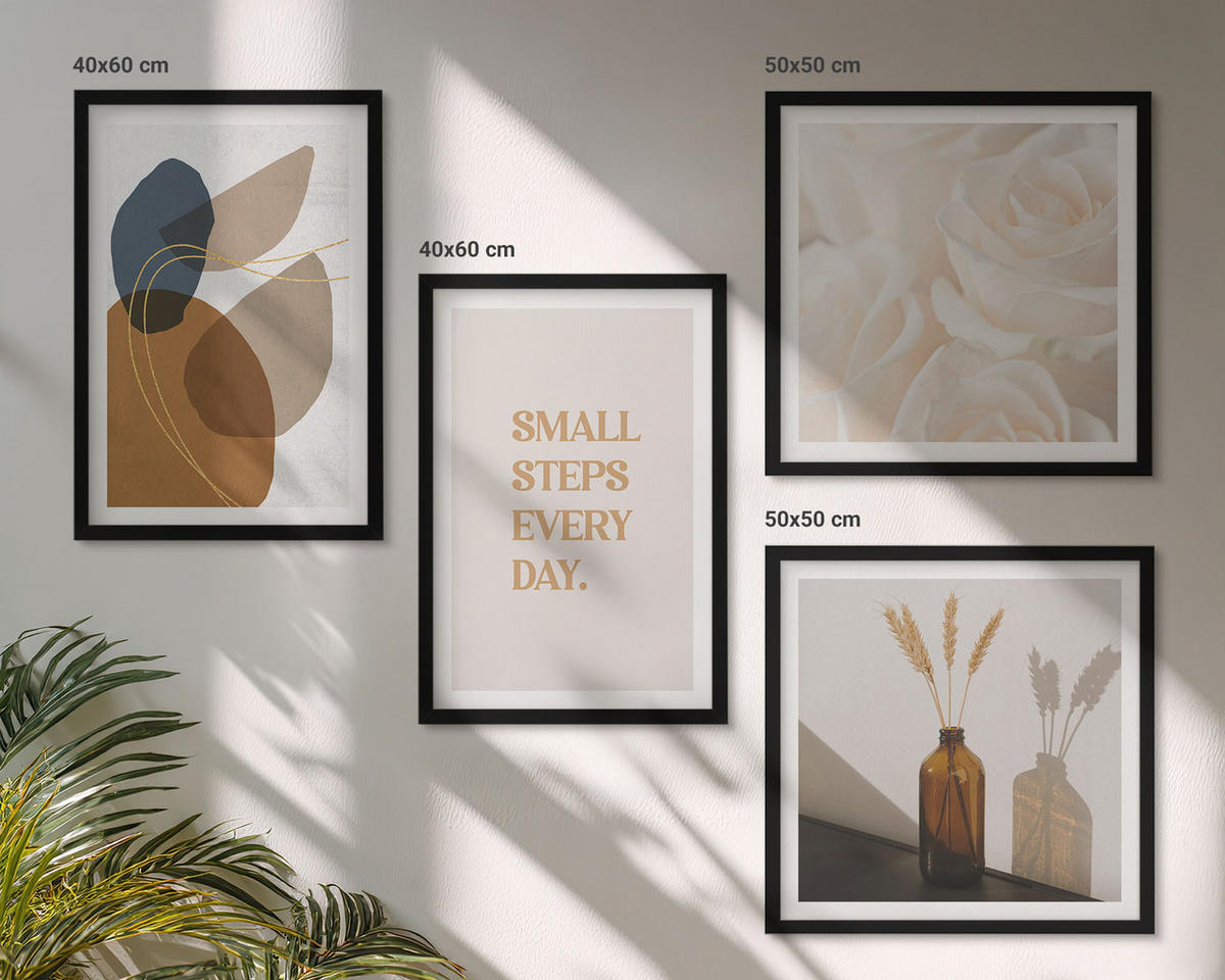 BILDER SET 4er Set - 50x50 cm & 40x60 cm Schwarzer Rahmen - Abstrakte Formen Akzente - Schwarz, Kunststoff (50/50cm) - TULUP